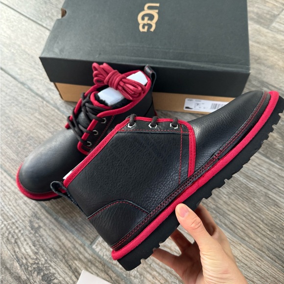 Brand New UGG Neumel Leather Men’s Boots “Black/Red” - Picture 4 of 11